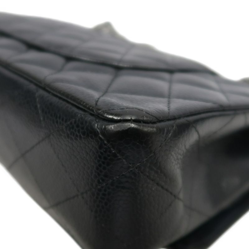 CHANEL Classic Matelasse Black Caviar Leather CF Flap Shoulder Bag With Silver Hardware