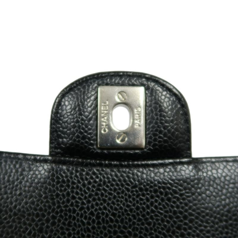 CHANEL Classic Matelasse Black Caviar Leather CF Flap Shoulder Bag With Silver Hardware