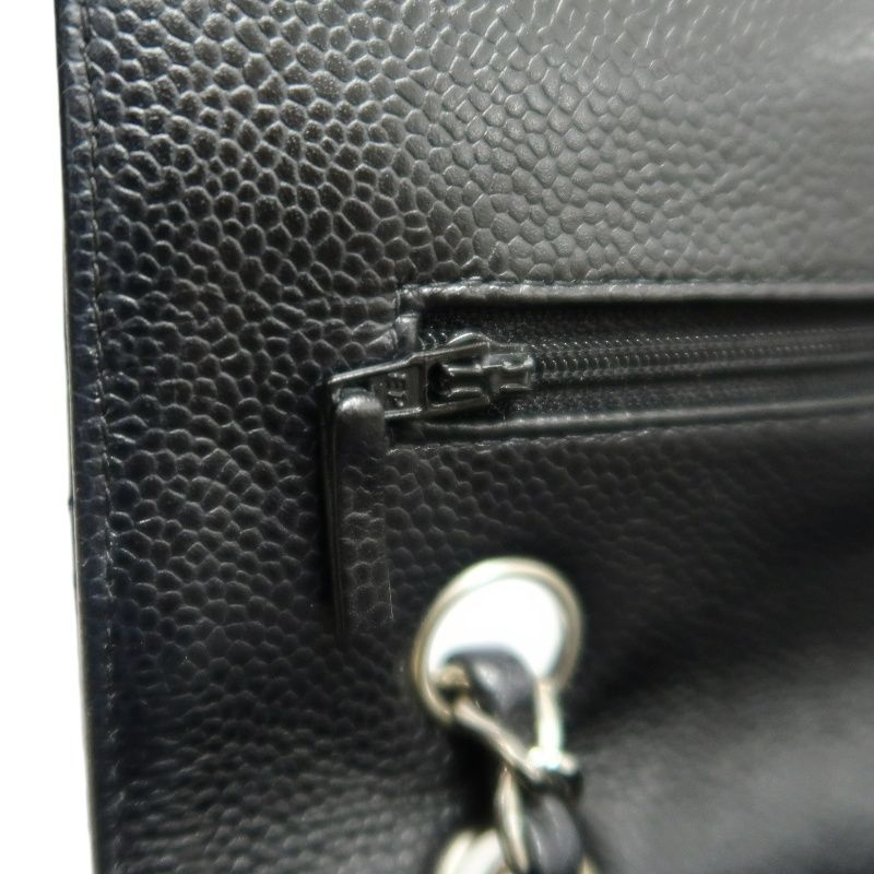 CHANEL Classic Matelasse Black Caviar Leather CF Flap Shoulder Bag With Silver Hardware