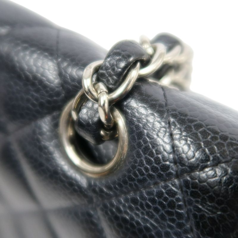 CHANEL Classic Matelasse Black Caviar Leather CF Flap Shoulder Bag With Silver Hardware