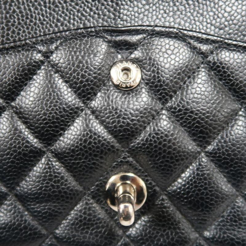 CHANEL Classic Matelasse Black Caviar Leather CF Flap Shoulder Bag With Silver Hardware