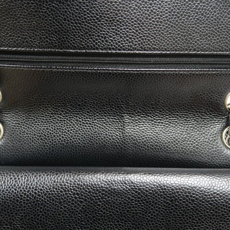 CHANEL Classic Matelasse Black Caviar Leather CF Flap Shoulder Bag With Silver Hardware