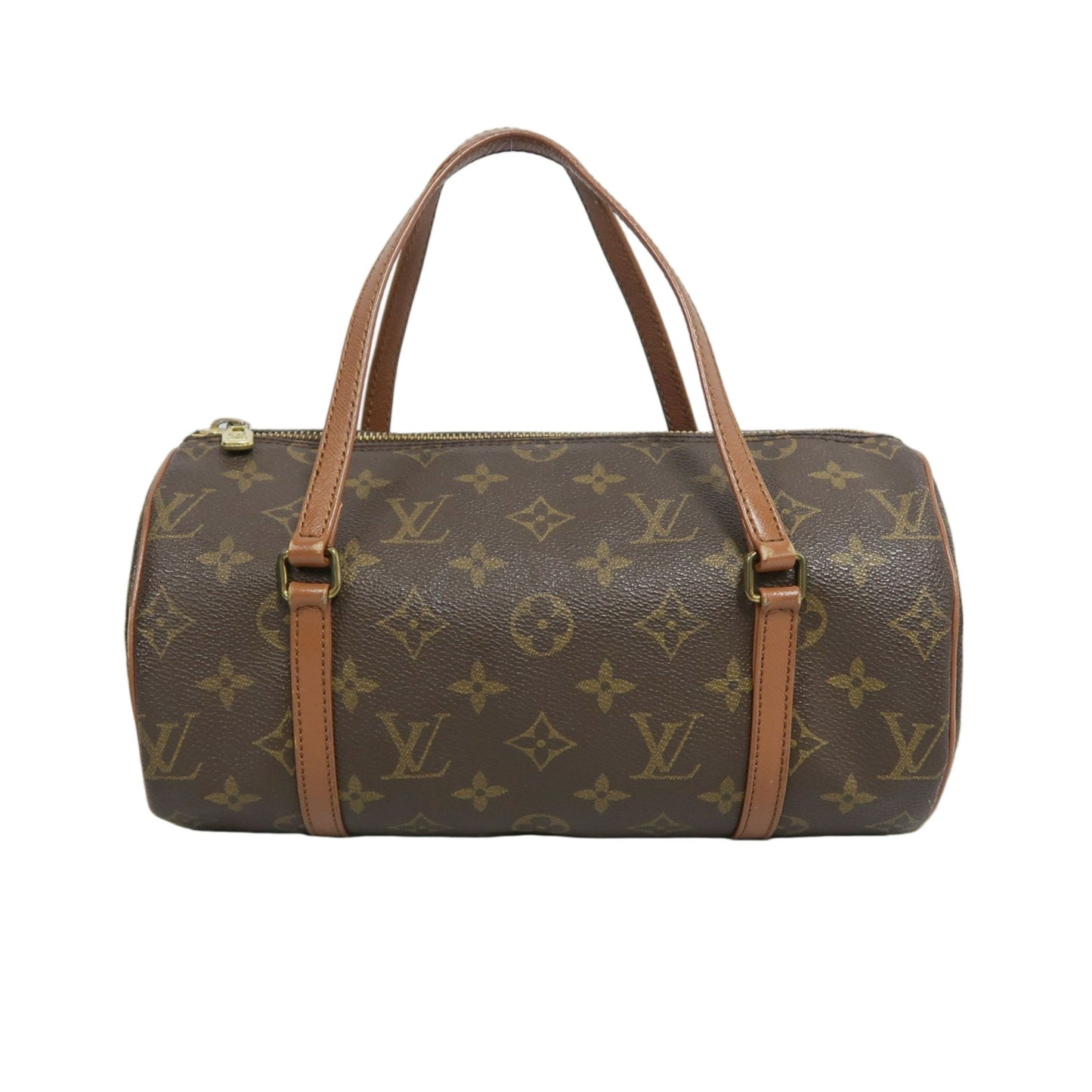 LOUIS VUITTON Monogram Papillon 26 Cylindrical Handbag  Brown Gold Hardware