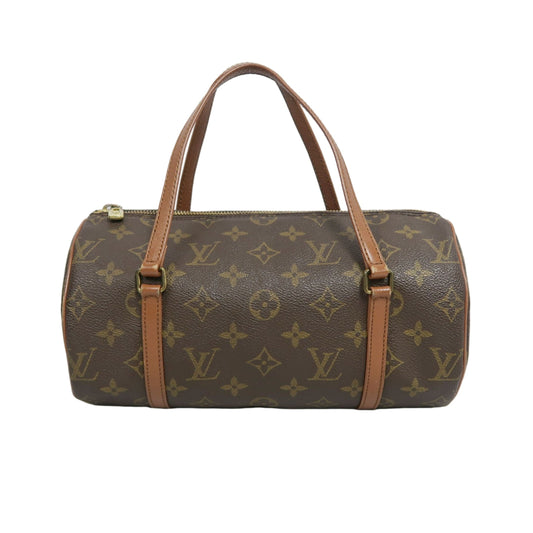 LOUIS VUITTON Monogram Papillon 26 Cylindrical Handbag  Brown Gold Hardware