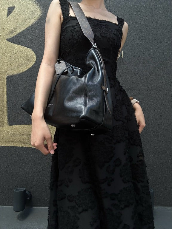 LOUIS VUITTON Black Lambskin Leather Carryall Shoulder Bag, "Black Samurai Version