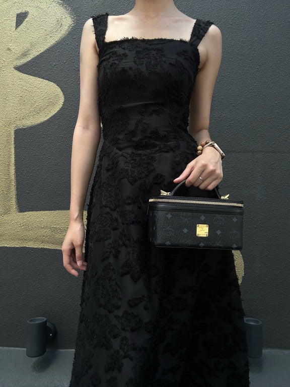 MCM Visetos Canvas Black PVC Vanity Case Handbag With Gold Hardware