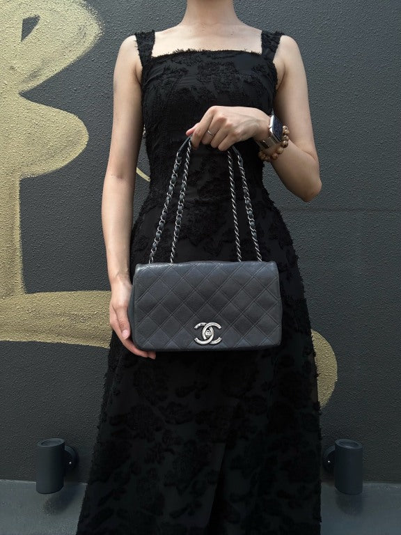 CHANEL Matelasse Black Calfskin Leather Quilted Flap Crossbody Bag With Gold Hardware