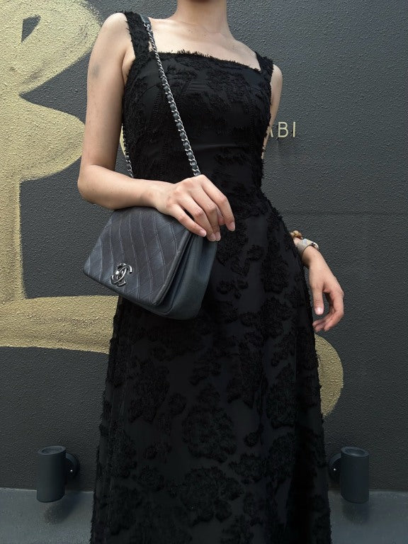 CHANEL Matelasse Black Calfskin Leather Quilted Flap Crossbody Bag With Gold Hardware