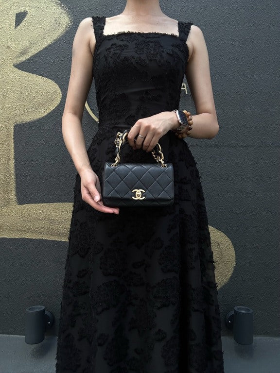 CHANEL Quilted Lambskin Turn-lock Flap Shoulder Crossbody Bag In Black With Gold Hardware, Comes With Original Box And Authenticity Card
