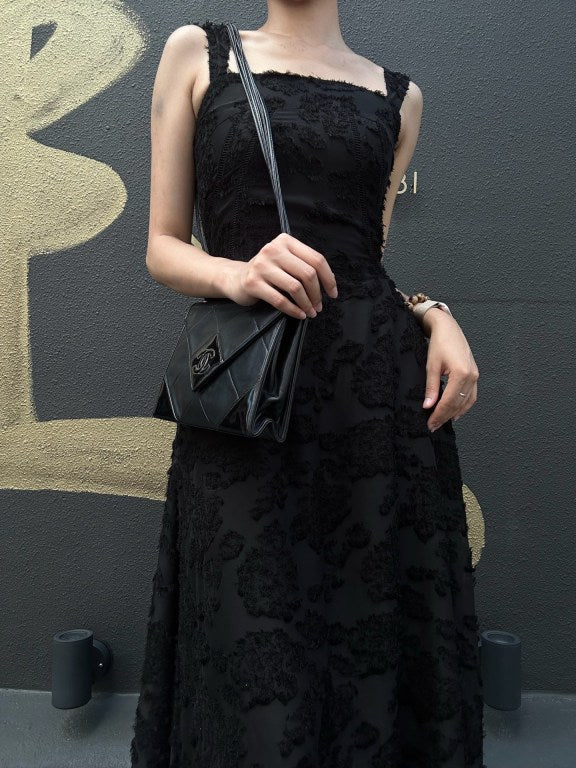 CHANEL Classic Matelasse Black Lambskin Leather Quilted Flap Crossbody Bag