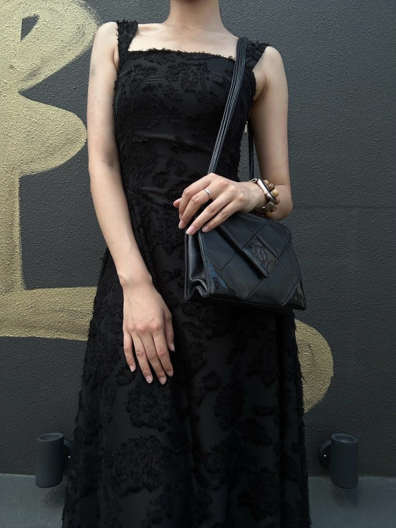 CHANEL Classic Matelasse Black Lambskin Leather Quilted Flap Crossbody Bag