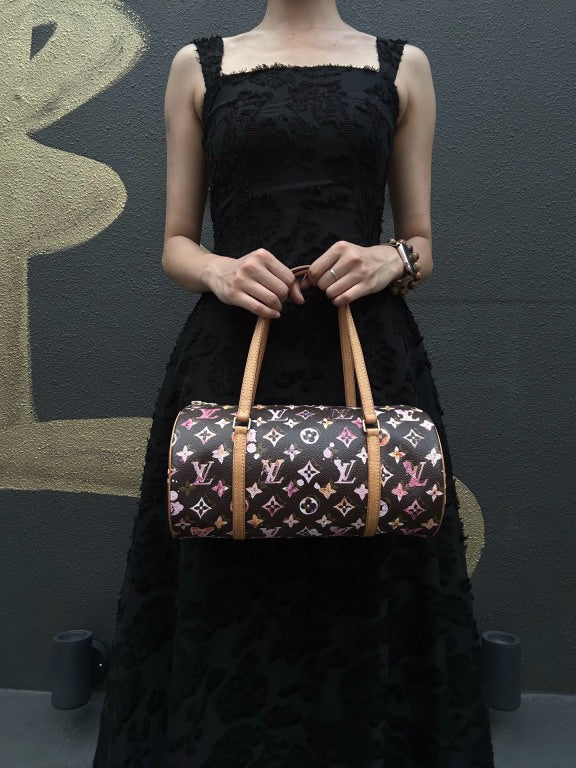 LOUIS VUITTON Cherry Blossom Limited Edition Watercolor Monogram Canvas Brown Pink Papillon Cylinder Shoulder Handbag
