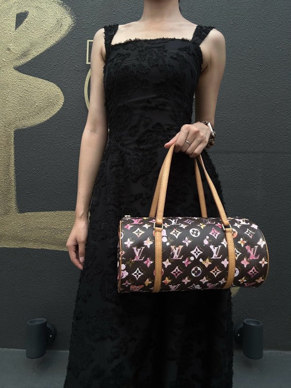 LOUIS VUITTON Cherry Blossom Limited Edition Watercolor Monogram Canvas Brown Pink Papillon Cylinder Shoulder Handbag