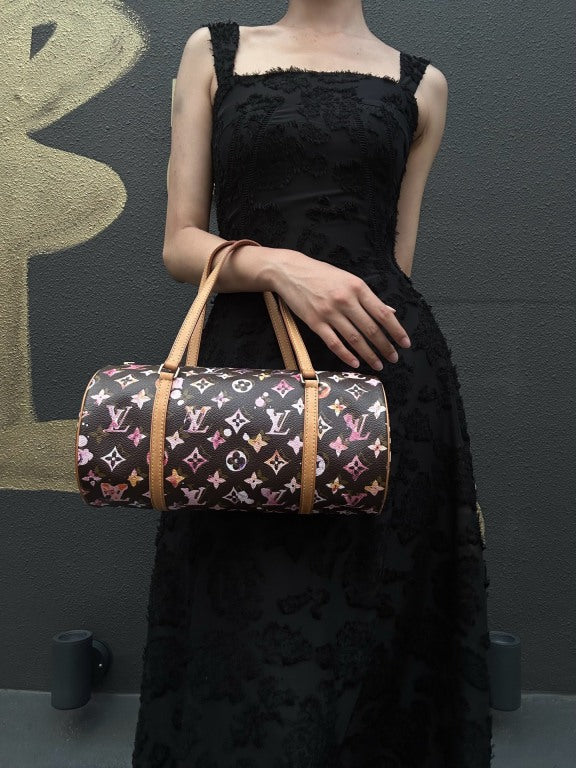 LOUIS VUITTON Cherry Blossom Limited Edition Watercolor Monogram Canvas Brown Pink Papillon Cylinder Shoulder Handbag