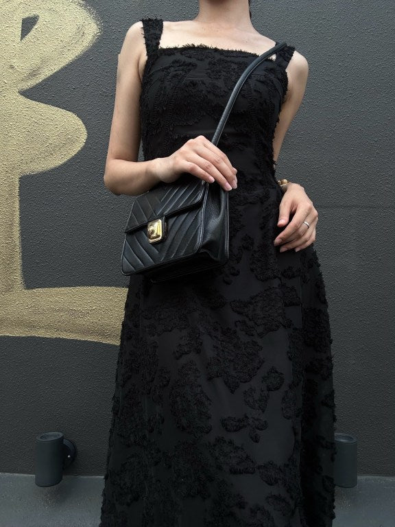 CHANEL Chevron Striped Black Lambskin Leather Flap Crossbody Bag With Gold Hardware