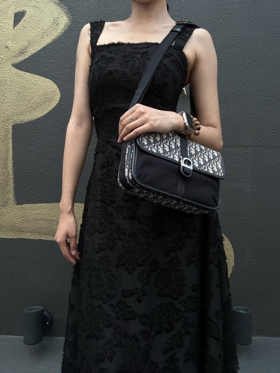 DIOR Oblique Navy Canvas Crossbody Bag With Silver Hardware