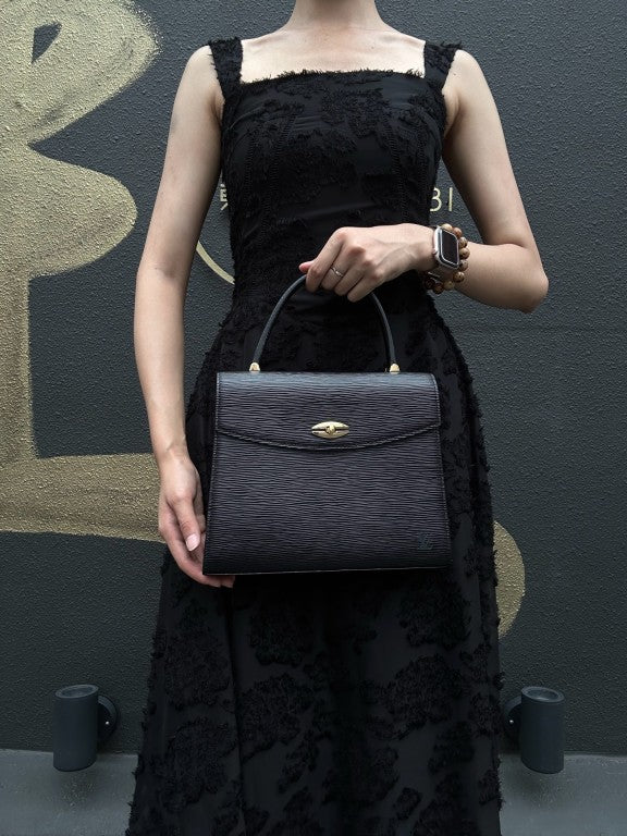 LOUIS VUITTON Marzellb Epi Leather Handbag Black Gold Hardware Vintage Elegant with Dust Bag