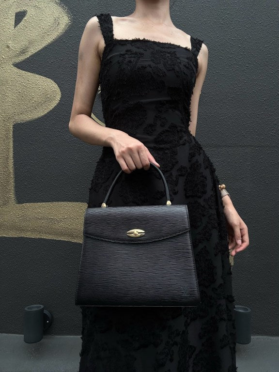 LOUIS VUITTON Marzellb Epi Leather Handbag Black Gold Hardware Vintage Elegant with Dust Bag
