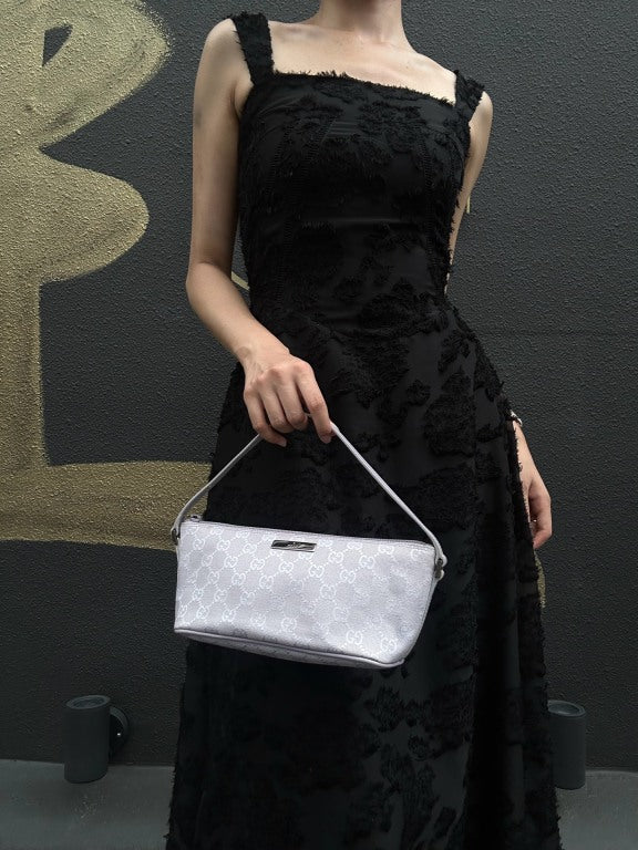 GUCCI GG Supreme Canvas Mini Shoulder Bag Lavender Purple Leather Trim Silver Hardware