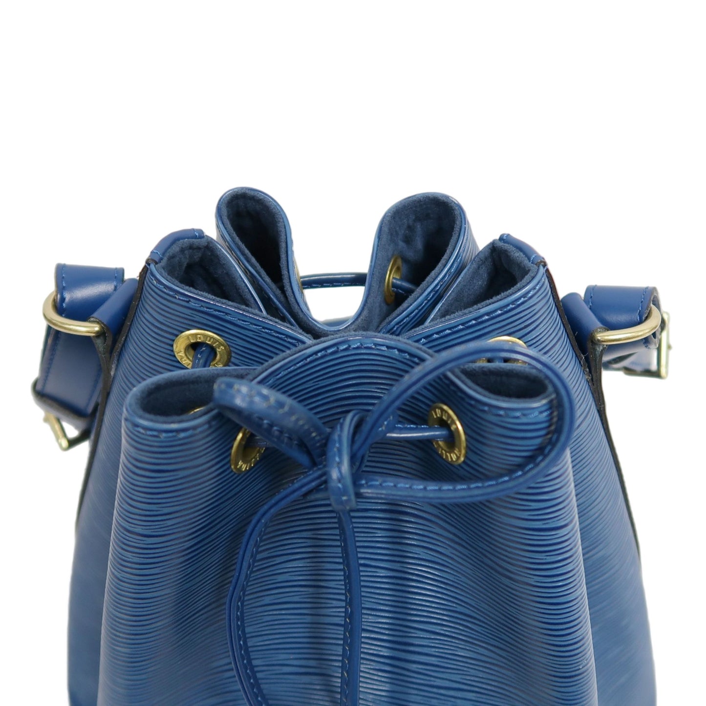 LOUIS VUITTON Epi Leather Petit Noe Bucket Bag BlueDrawstring And Gold Hardware