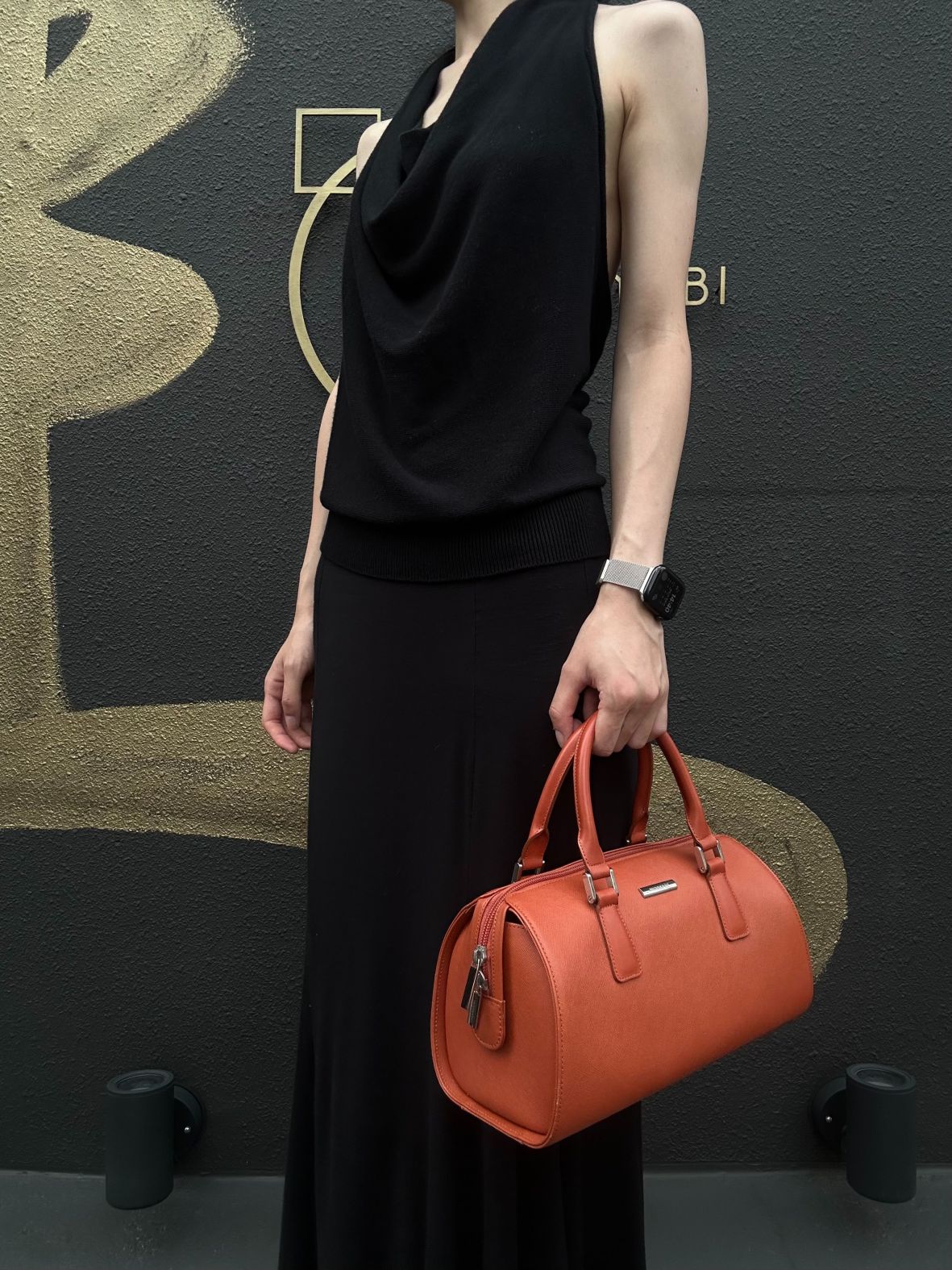 BURBERRY Orange PVC Boston Handbag With Silver Hardware
