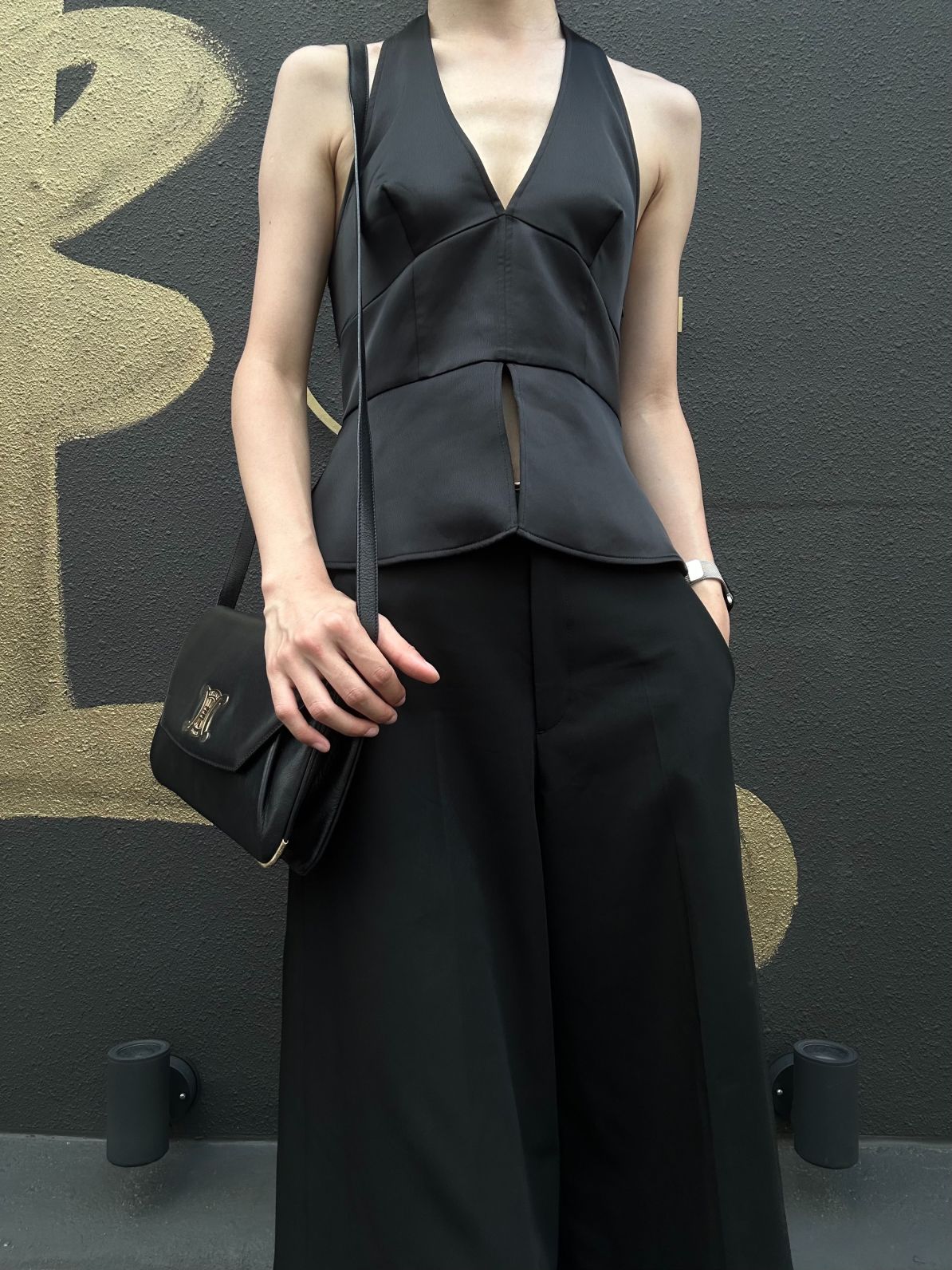 CELINE Triomphe Envelope Shoulder Bag Black Calfskin Gold Hardware Classic Triomphe Logo Plate Vintage Elegant Design