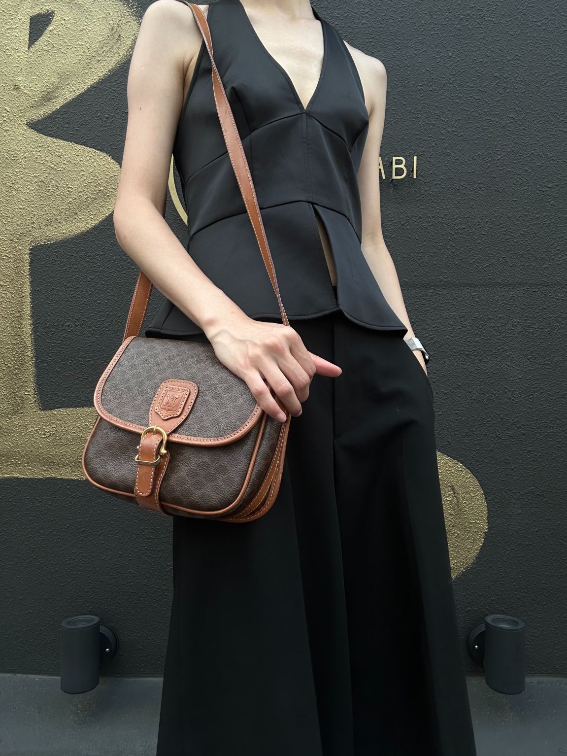 CELINE Macadam PVC Shoulder Crossbody Bag Brown