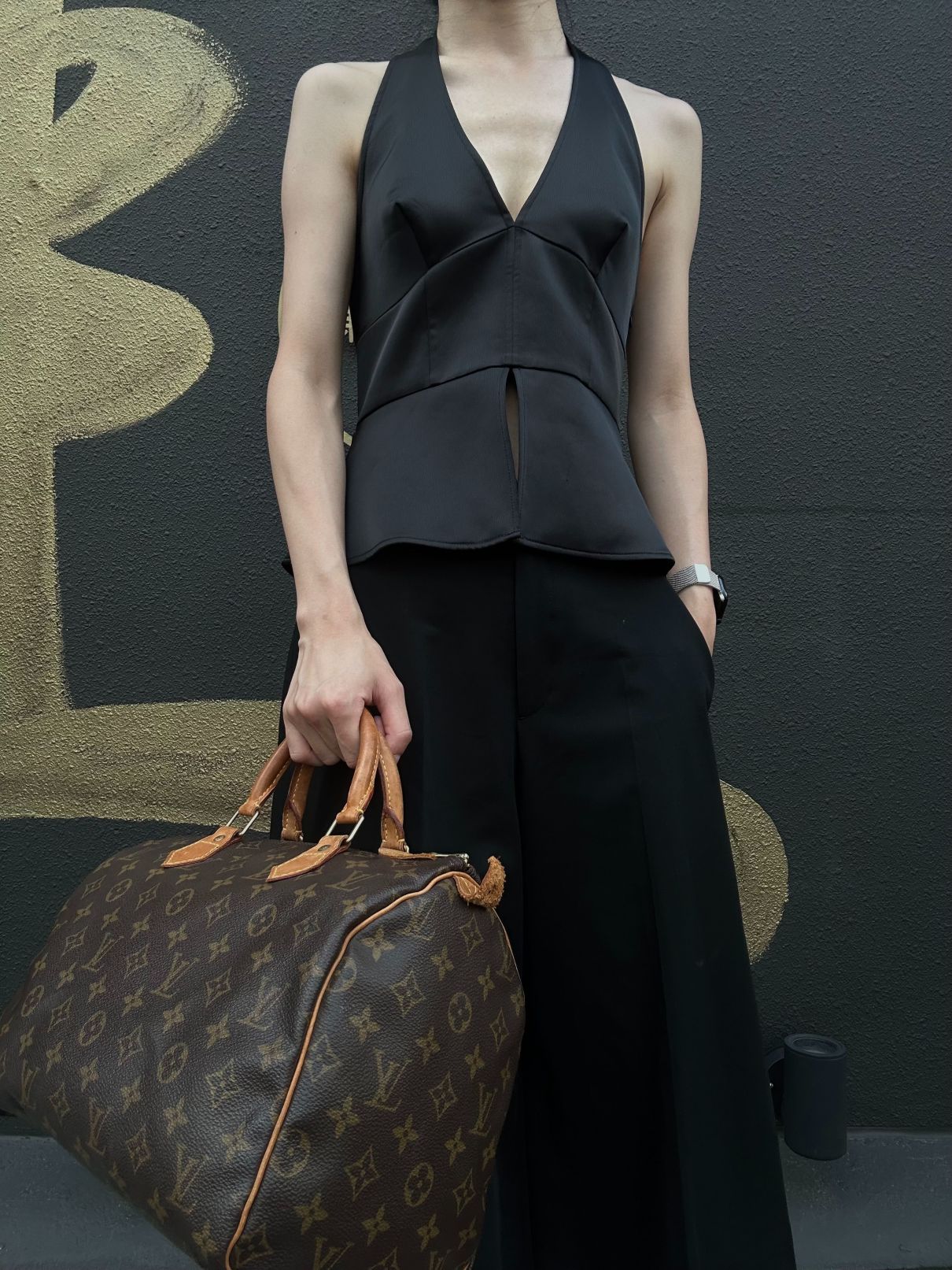 LOUIS VUITTON Monogram Speedy 30 Handbag Canvas Cowhide Brown Gold Hardware