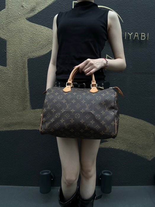 LOUIS VUITTON Speedy 30 Monogram Handbag PVC Brown With Padlock, Two Keys and Dust Bag