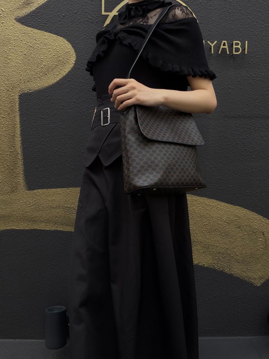 CELINE Macadam PVC Shoulder Bag Dark Brown Gold-Tone Hardware