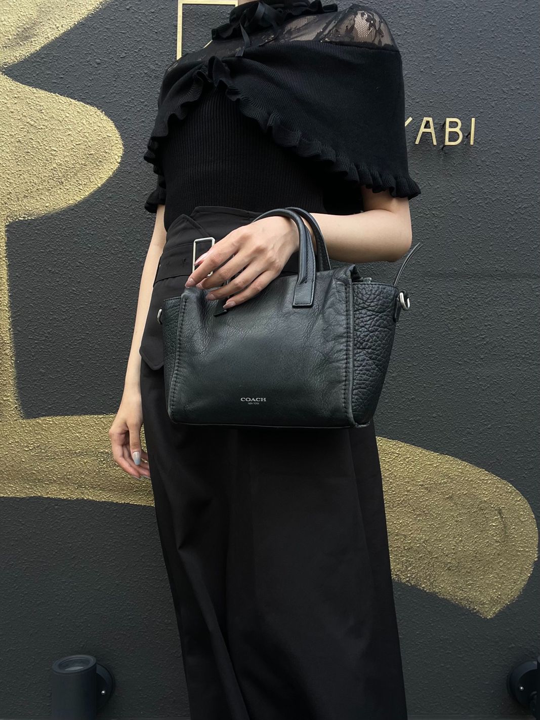 COACH Black Pebbled Soft Leather Bleecker Mini Riley Multi-compartment Tote Handbag, With Detachable Adjustable Crossbody Strap, Silver Hardware