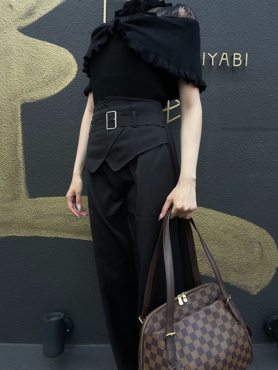LOUIS VUITTON Damier Ebene Belem Handbag Brown Checkerboard Canvas Leather Shoulder Strap Gold Hardware Spacious Classic Daily Work Bag