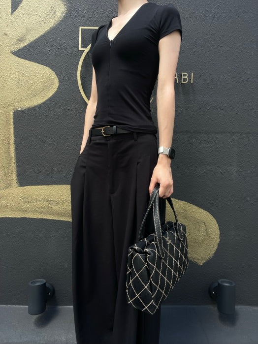 CHANEL Wild Stitch Handbag lambskin Black Gold Hardware