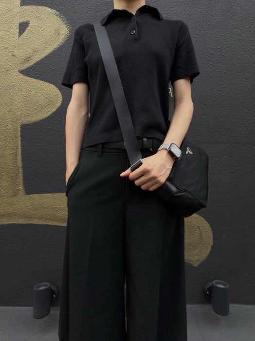 PRADA Nylon Triangle Logo Messenger Shoulder Bag Black Tessuto Nylon Saffiano Leather Trim Silver Hardware Front Pocket Spacious Unisex Casual Commute Classic Design