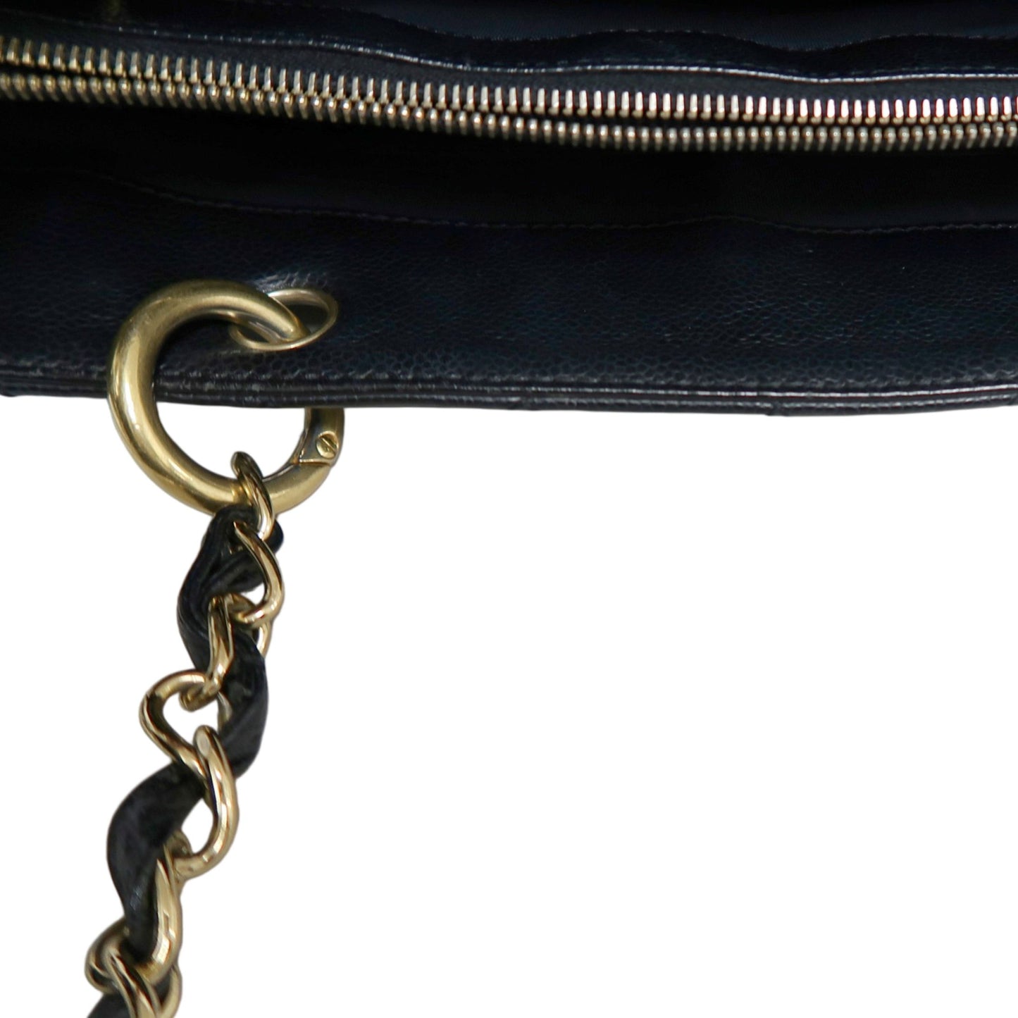 CHANEL Matelasse Black Caviar Leather GST Tote Shoulder Bag With Gold Hardware