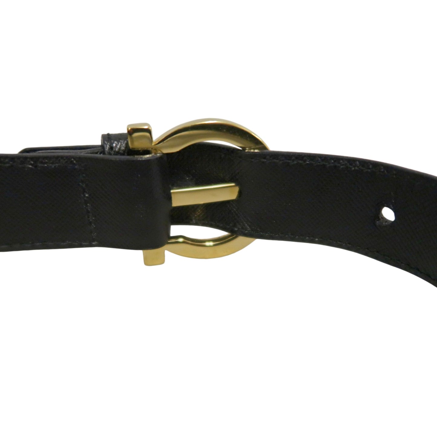 FERRAGAMO Gancini PVC Shoulder Bag Black Gold-Tone Hardware