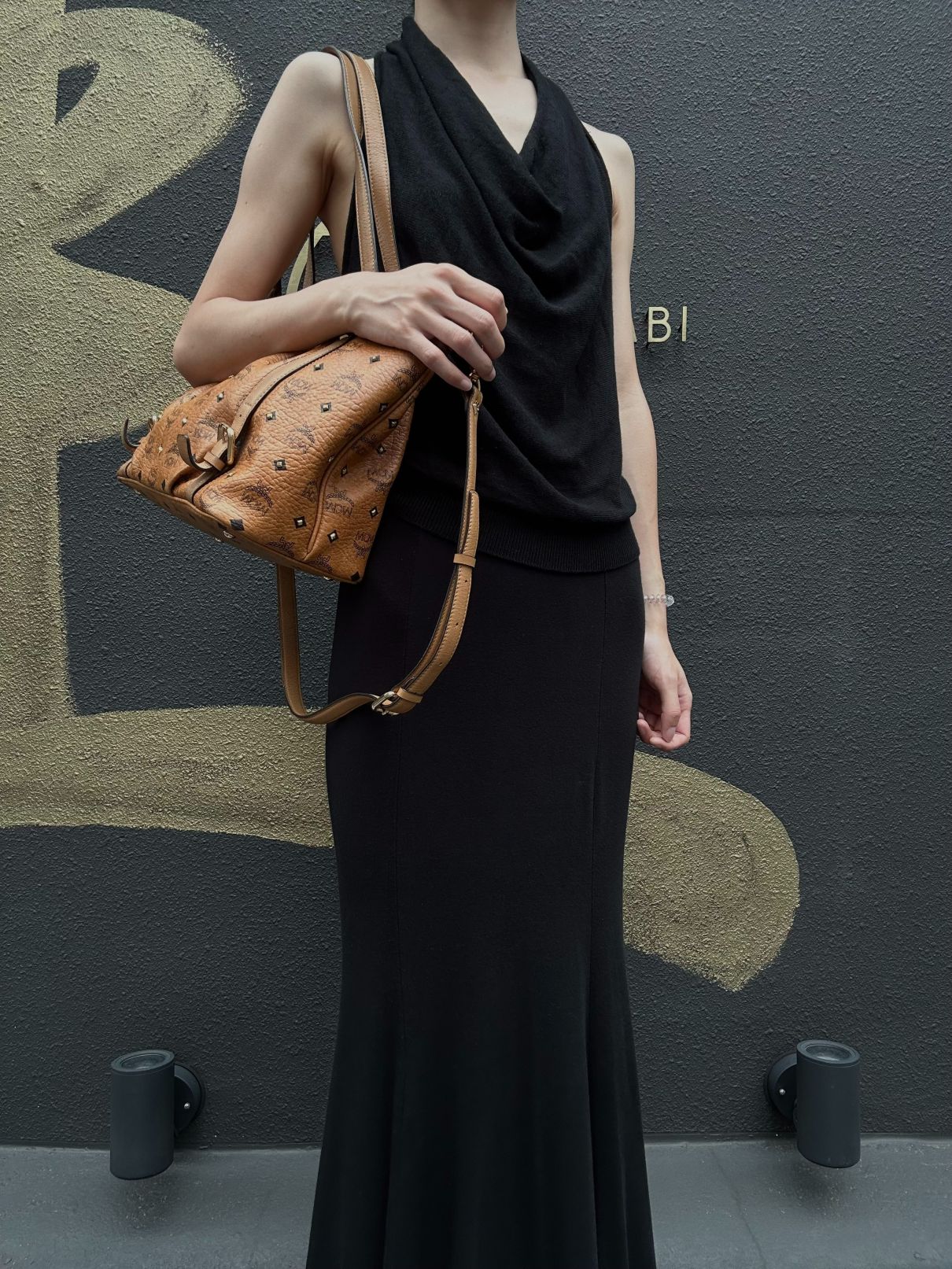 MCM Visetos Canvas Yellow Brown Tote Handbag Shoulder Bag, Comes With Shoulder Strap
