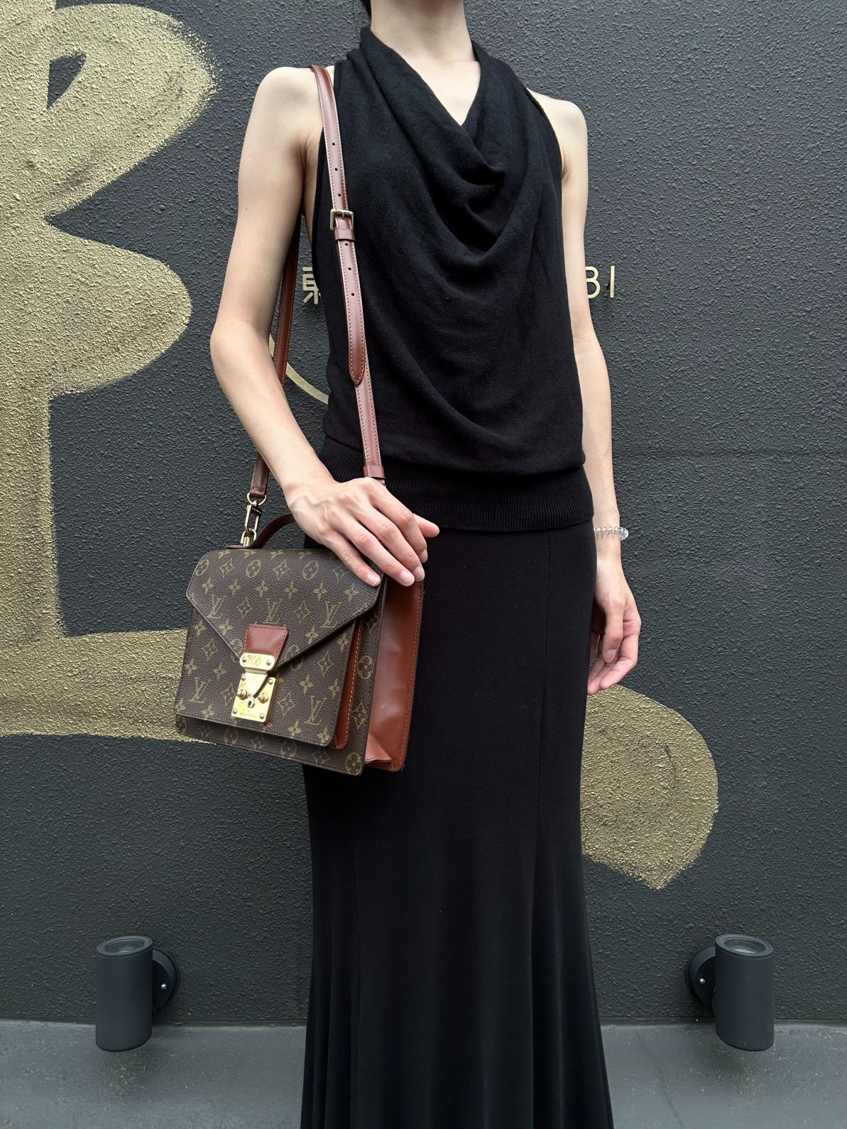 LOUIS VUITTON Monogram Monceau 26 Handbag 2way with Shoulder Strap Brown Gold Hardware
