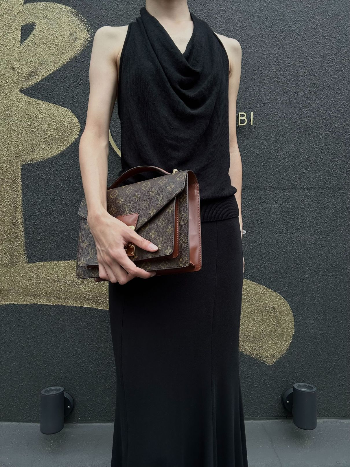 LOUIS VUITTON Monogram Monceau 26 Handbag 2way with Shoulder Strap Brown Gold Hardware