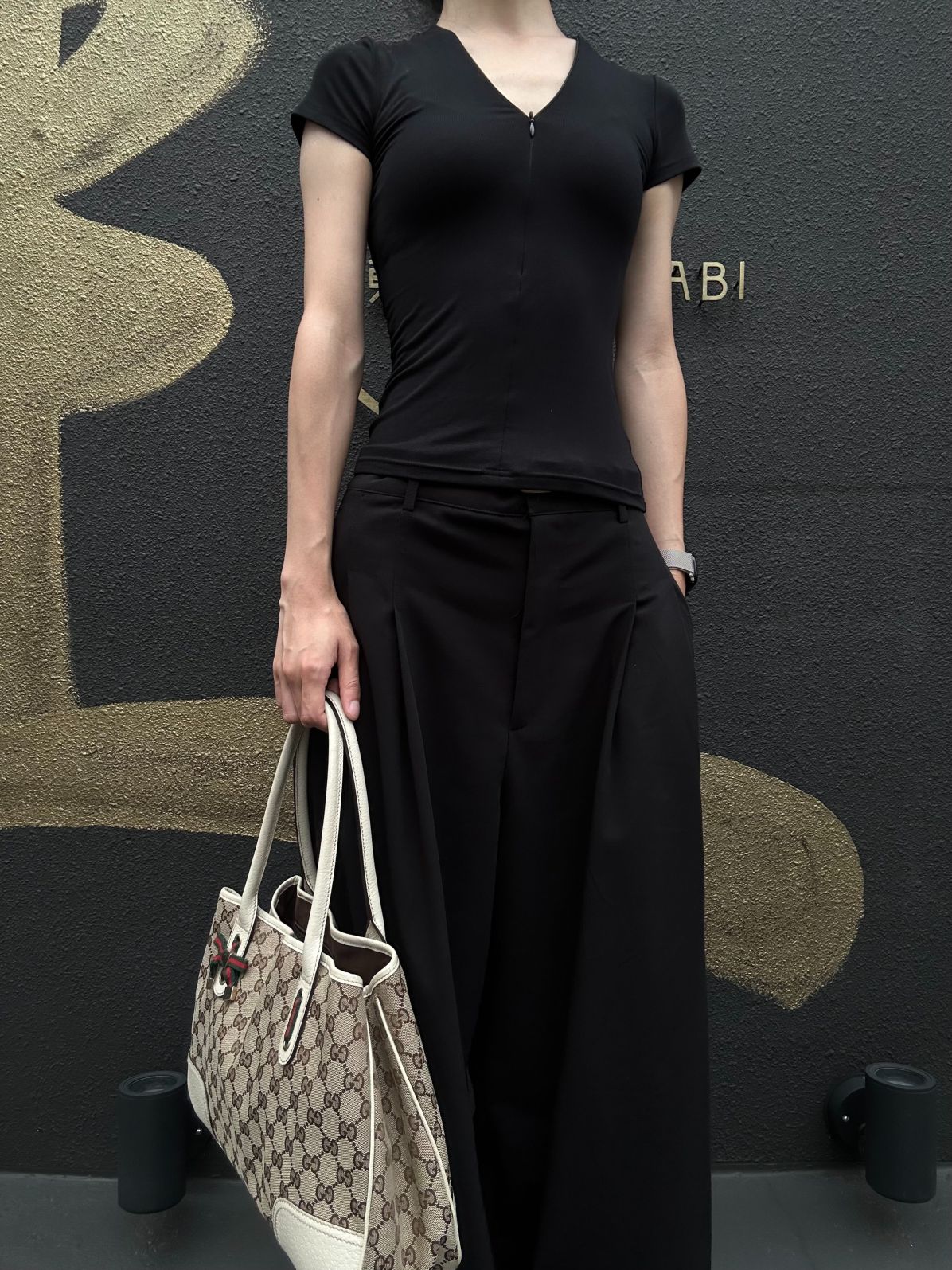 GUCCI Princy GG Canvas Tote Bag  Leather Beige Gold Hardware