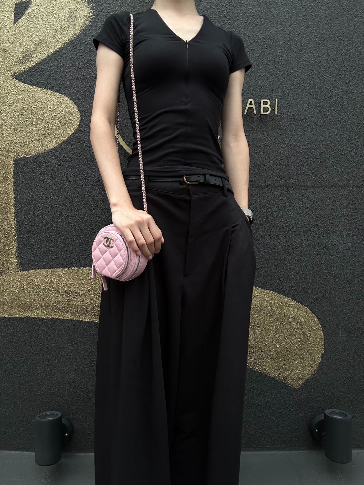 CHANEL Round Coin Matelasse Shoulder Bag Caviar Leather Pink Gold Hardware