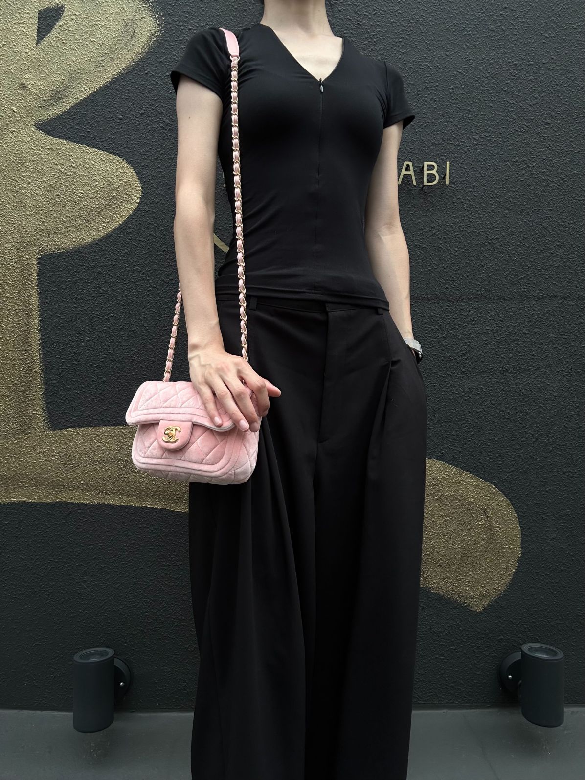 CHANEL Classic Flap Matelasse Shoulder Bag Velvet Pink Gold Hardware