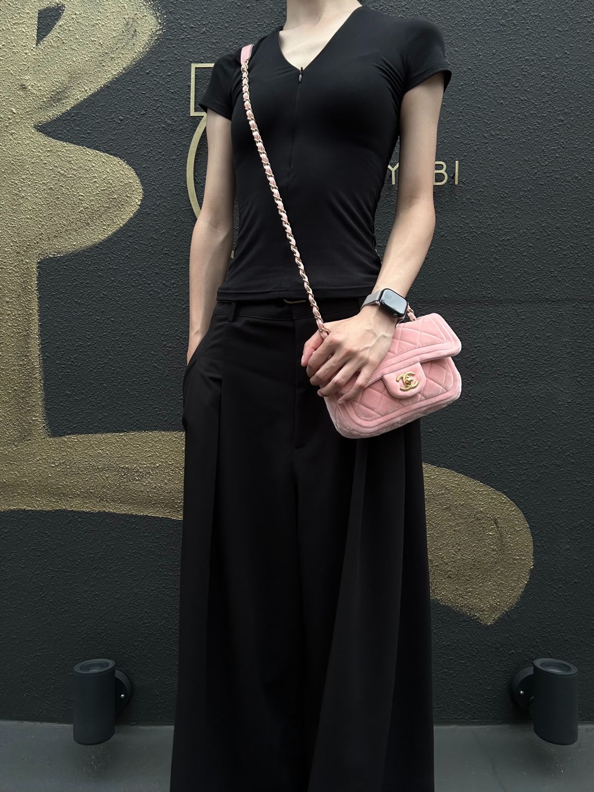 CHANEL Classic Flap Matelasse Shoulder Bag Velvet Pink Gold Hardware