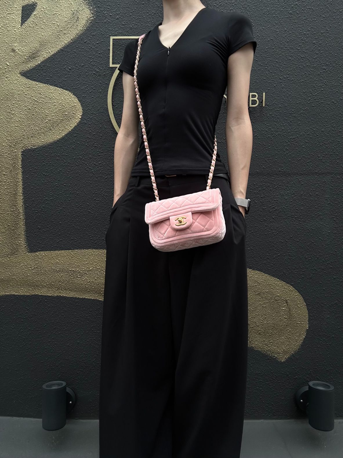 CHANEL Classic Flap Matelasse Shoulder Bag Velvet Pink Gold Hardware