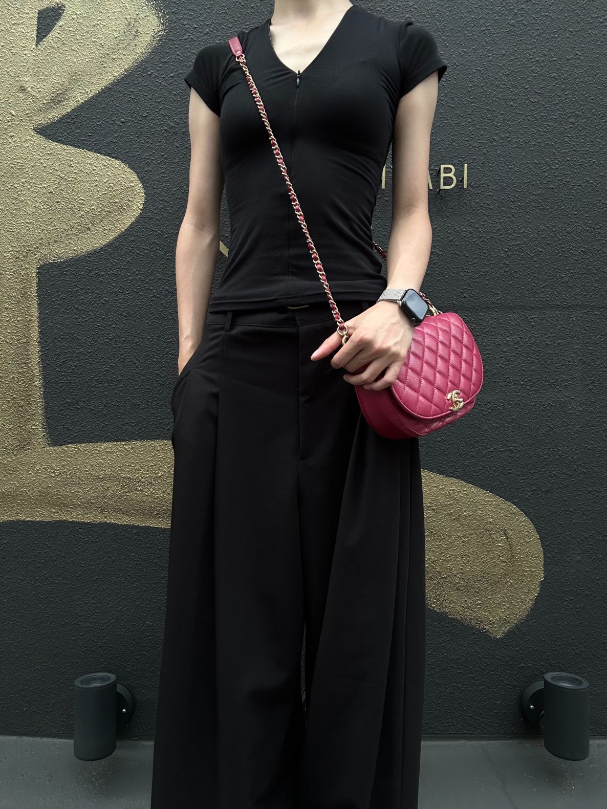 CHANEL Burgundy Red Glossy Lambskin Quilted Half Moon Flap Chain Crossbody Bag, Polished Gold Hardware