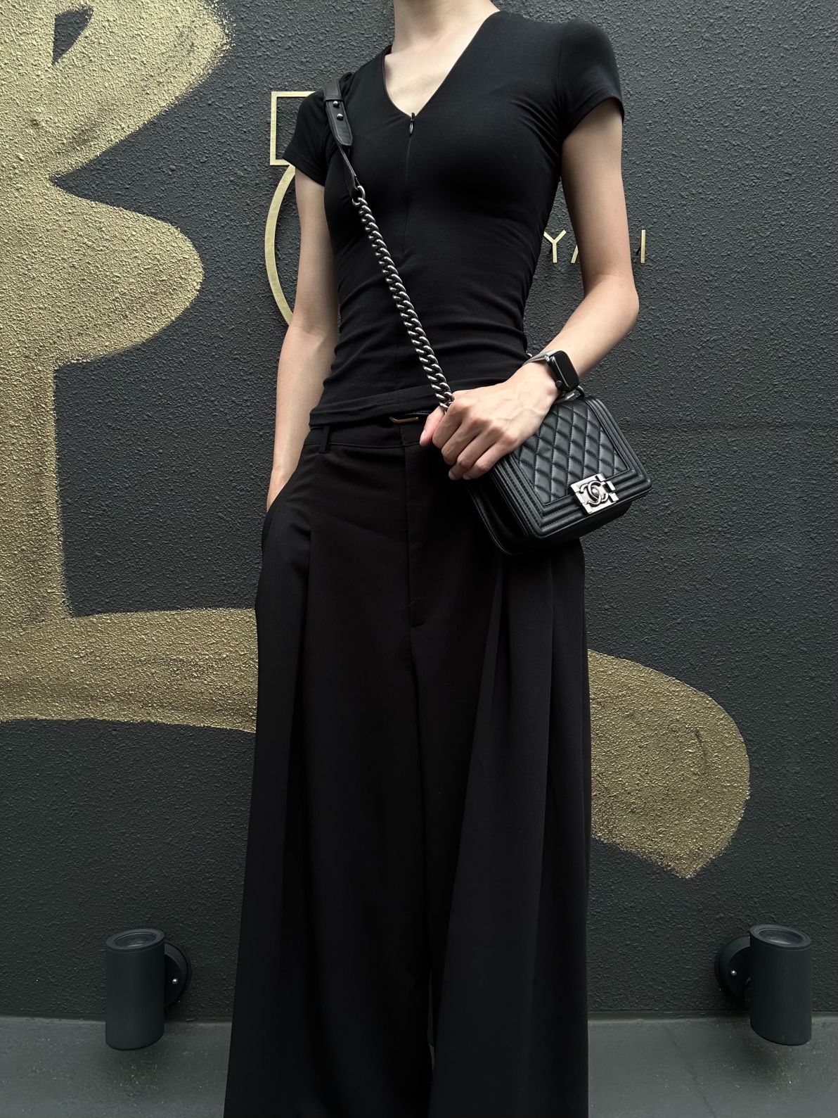CHANEL Boy Matelasse Shoulder Bag Lambskin Black Silver Hardware