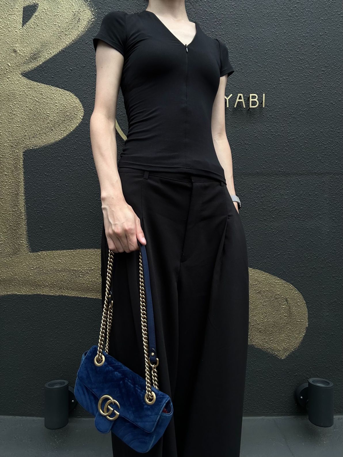 GUCCI GG Marmont Chevron Quilted Cobalt Blue Velvet Chain Shoulder Crossbody Bag, Aged Gold Double G Hardware