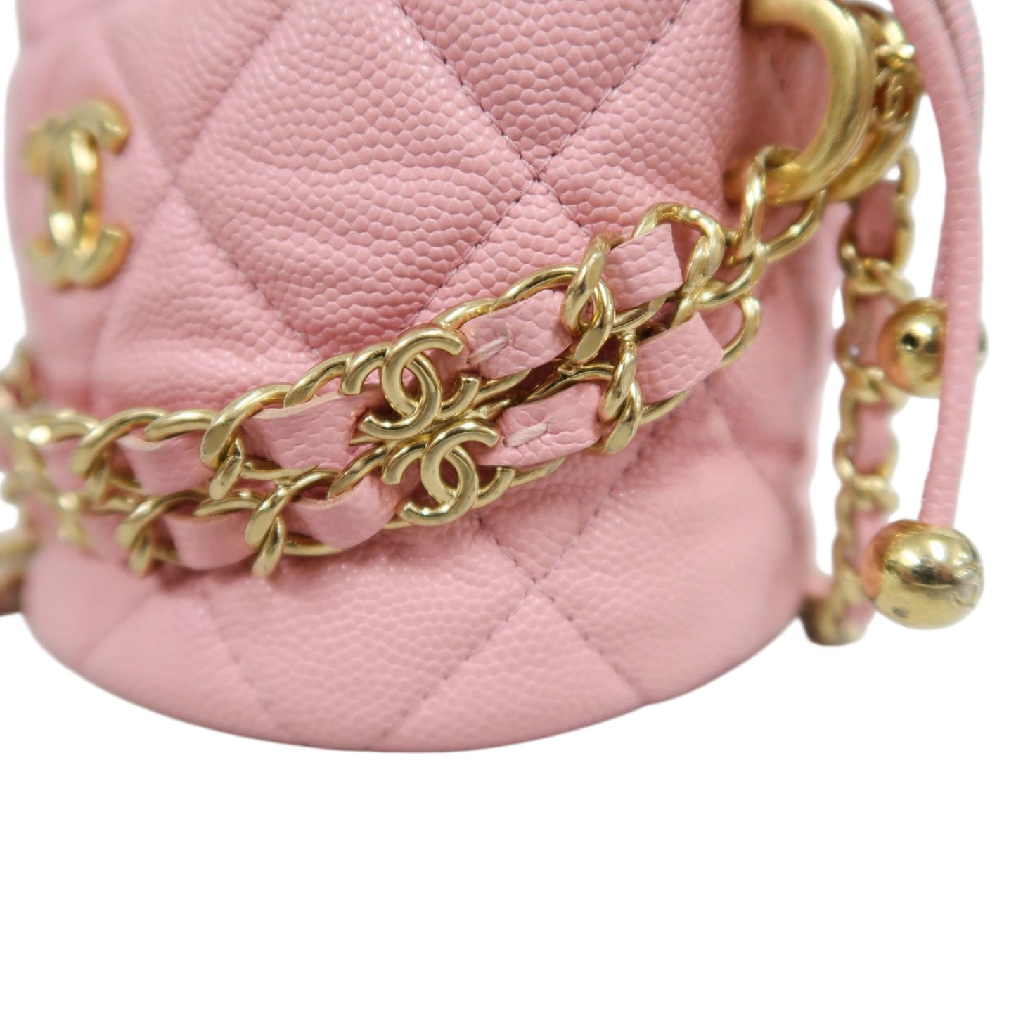 CHANEL Mini Bucket Shoulder Bag Caviar Leather Pink Gold Hardware
