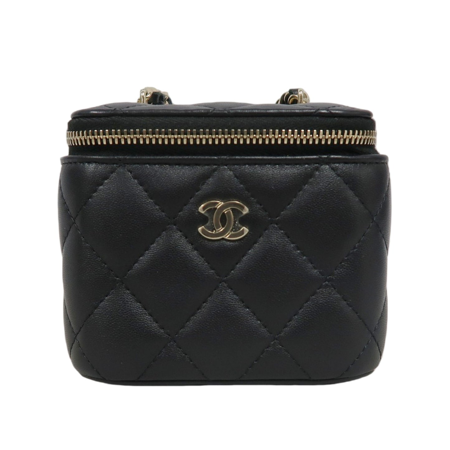 CHANEL Small Vanity Matelasse Shoulder Bag Lambskin Black Gold Hardware