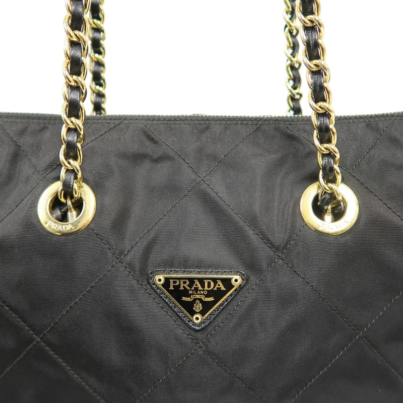 Prada Nylon Chain Shoulder Bag, Black with Gold-tone Hardware